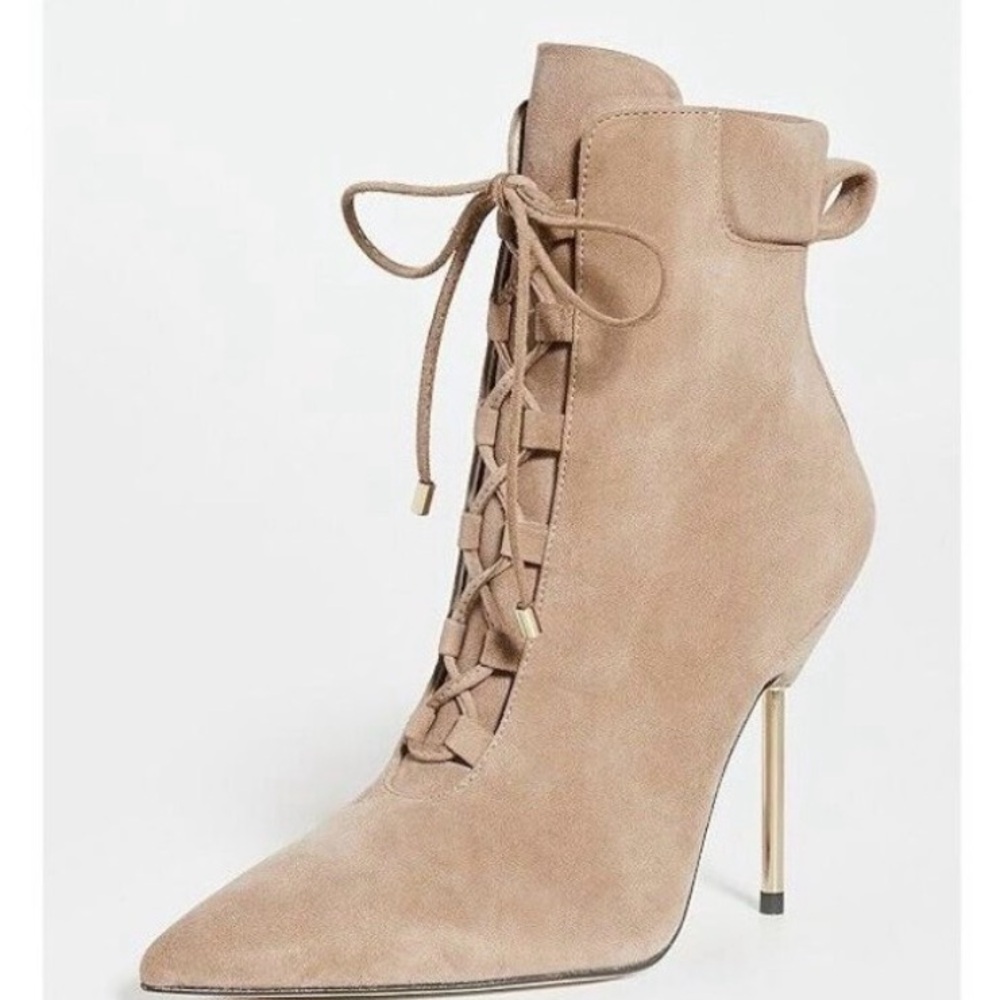 Good American Suede Lace-Up Stiletto Ankle Boots color Stone - Picture 5 of 16